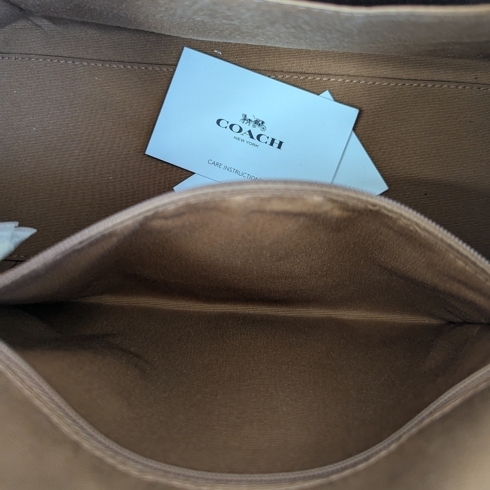 Coach Rowan Satchel Bag Signature Logo Taupe Canvas Leather Trim Crossbody Purse - Picture 10 of 16